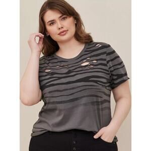 Torrid LoveSick Destructed Tee - Cotton Tie Dye Tiger Stripe Grey Size 3